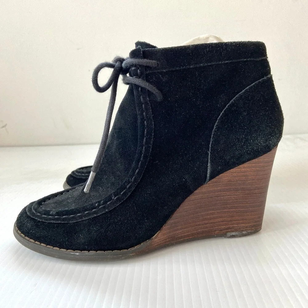 Lucky Brand Ysabel Wedge Bootie Black Suede Womens‎ 8.5